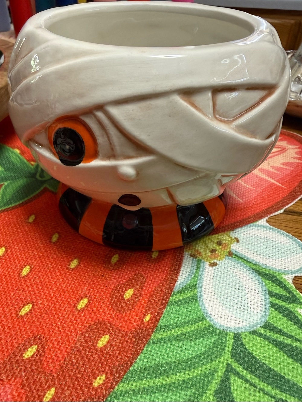 Johanna Parker Ceramic Mummy Bowl with Orange & Black Base NWT